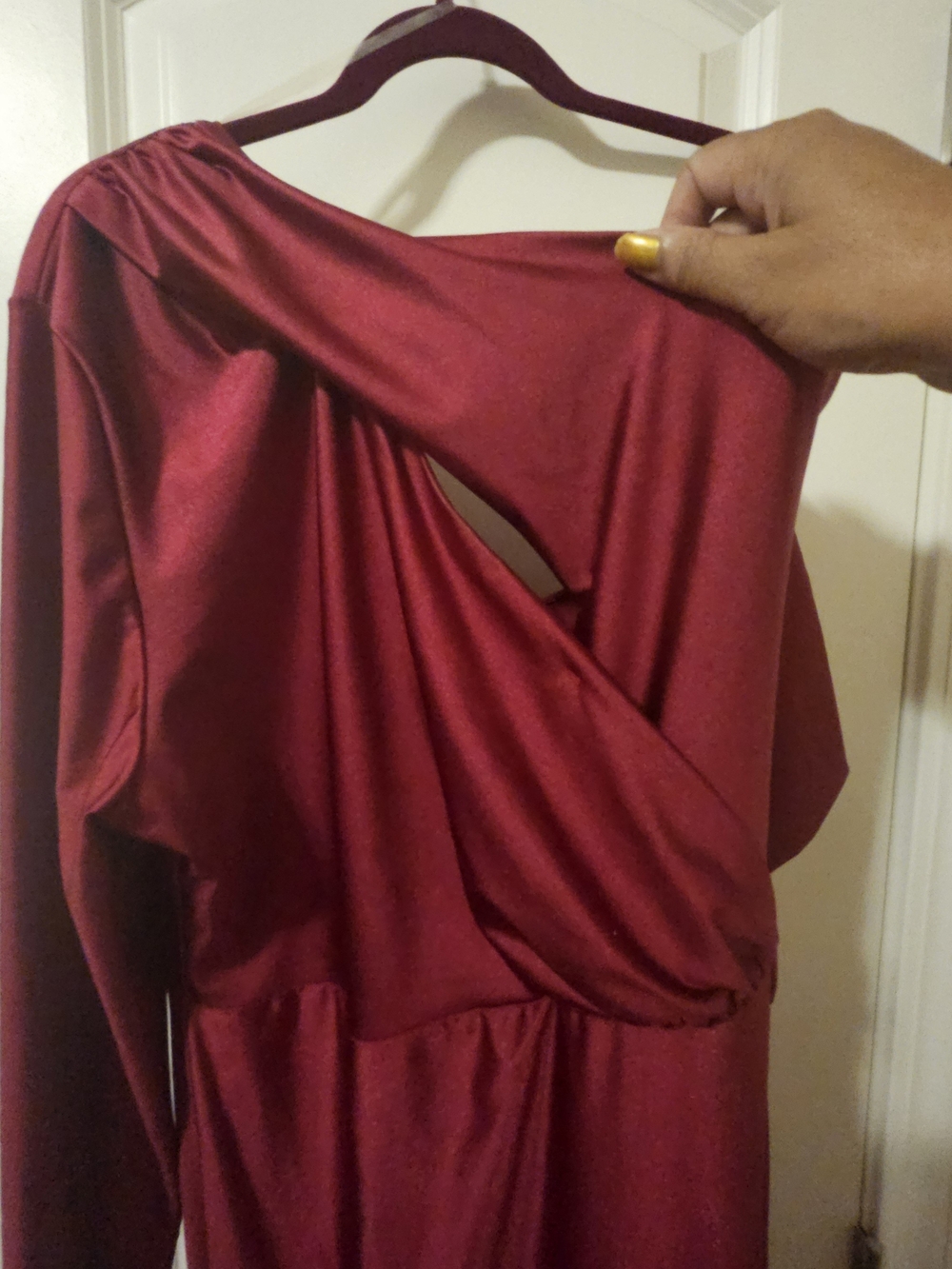 Fashion Nova One-Shoulder Berry Red Wrap Dress